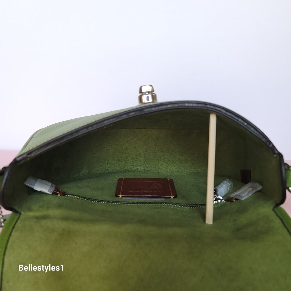 COACH Willow Saddle Pebbled Leather Saddle Crossbody Bag- Dark Lime color ⭐ - Picture 14 of 16